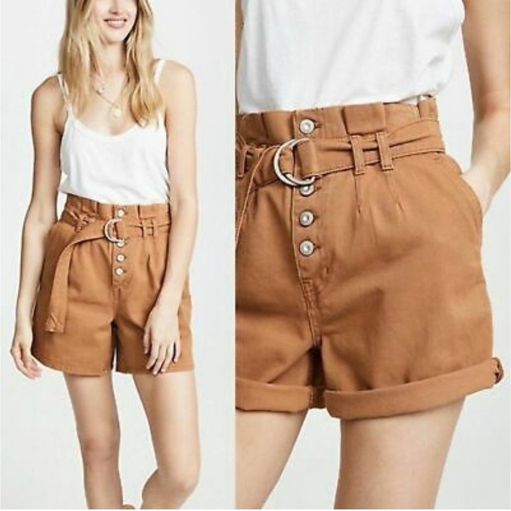 High-Waist Tan Paperbag Shorts with D-Ring Belt